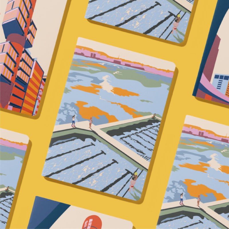 Libretas A5 con diseño artístico inspiradas en paisajes sostenibles y papelería creativa.